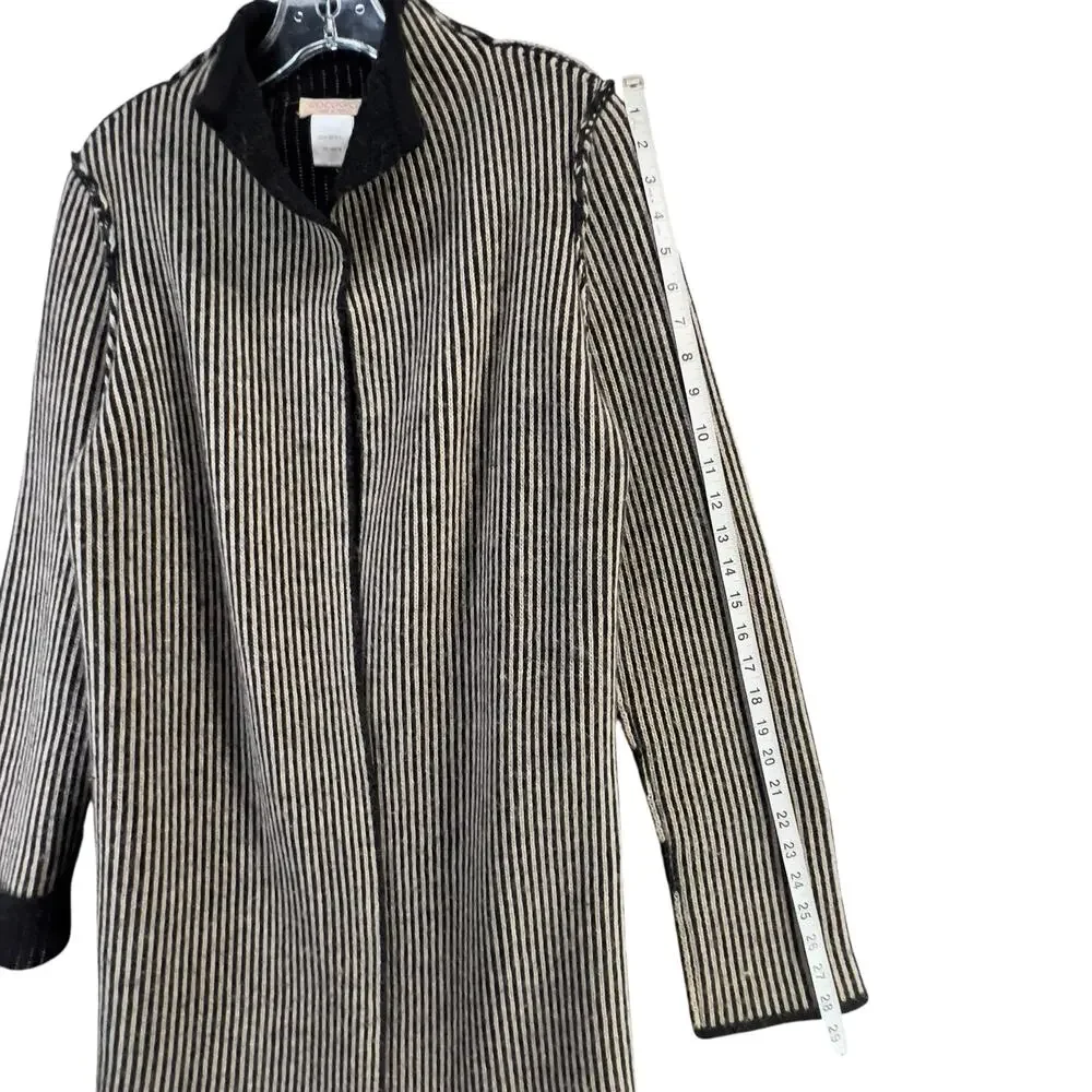 Cocogio Cardigan Sweater M Black‎ Tan Striped Wool Blend Cozy Coatigan Italy